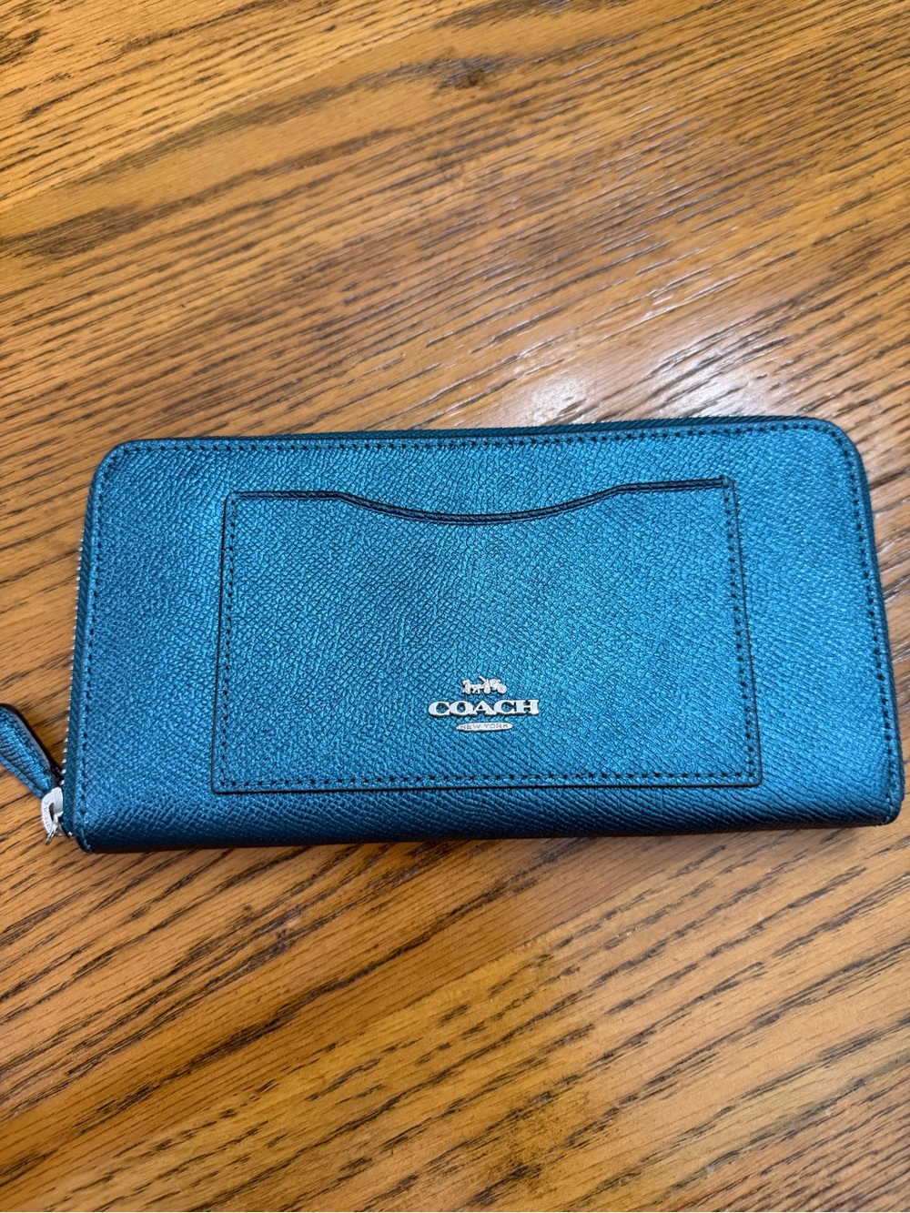 EUC Coach Metallic Blue Zip-Around Leather Wallet